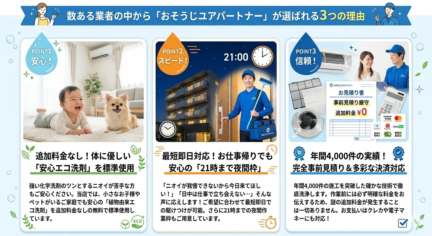 おそうじユアパートナーが選ばれる3つの理由