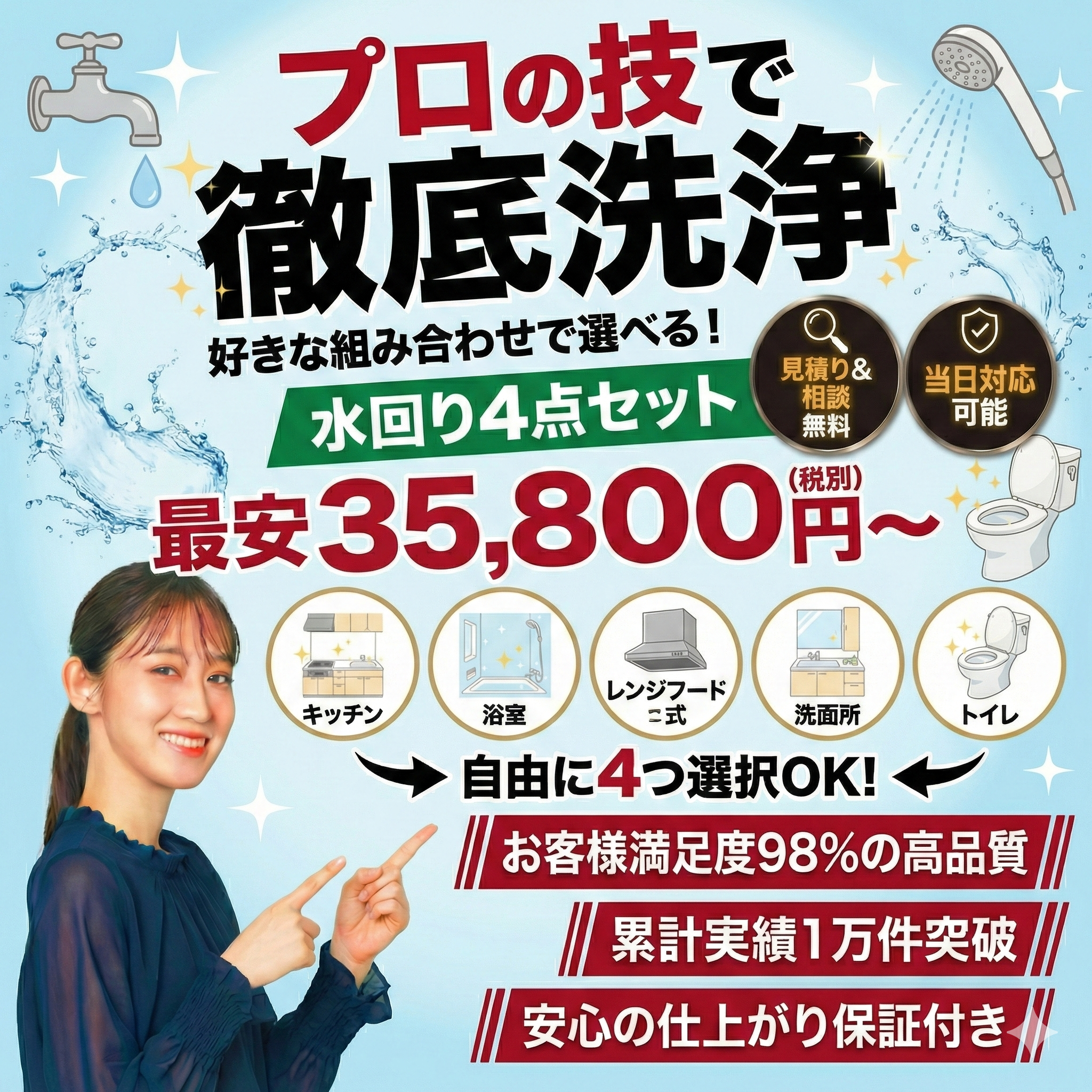 [地域名] 水回り4点セットクリーニング おそうじユアパートナー